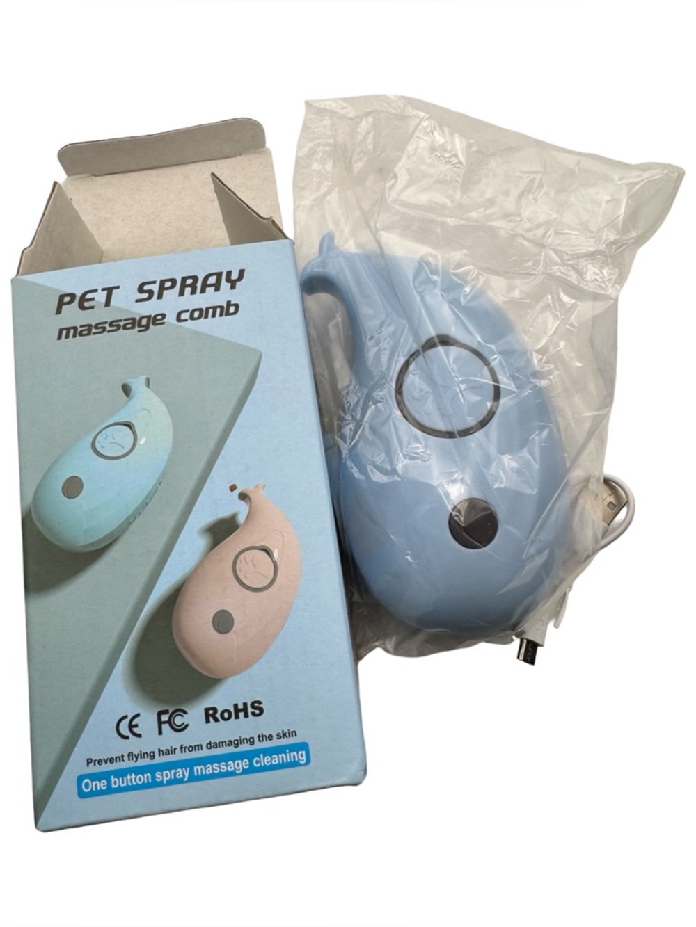 Pet Spray Massage Comb USB Rechargeable Cat Dog Grooming Brush Blue